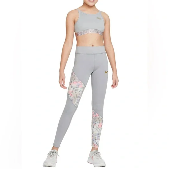 Nike Girls' One Energy‎ Dri-FIT Gray Mushroom
Print Tight Fit Legging KIDS XL - Picture 2 of 8
